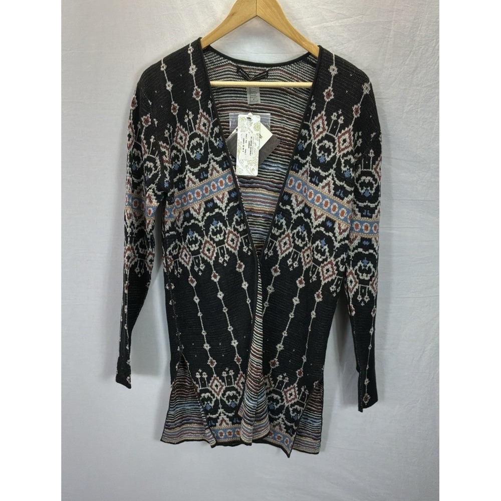 New Peruvian Connection Lampang Black Reversible Open Jacket Floral Printed M